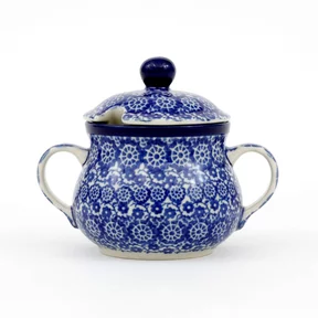 Cukiernica ceramiczna z uchwytami 035 h-9,5cm <br> 2615X Kobaltowa koronka